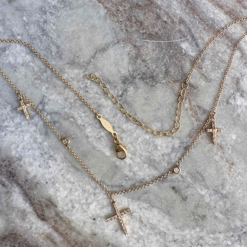 Jacquie Aiche 14k Yellow Gold and Diamond Triple Cross Necklace