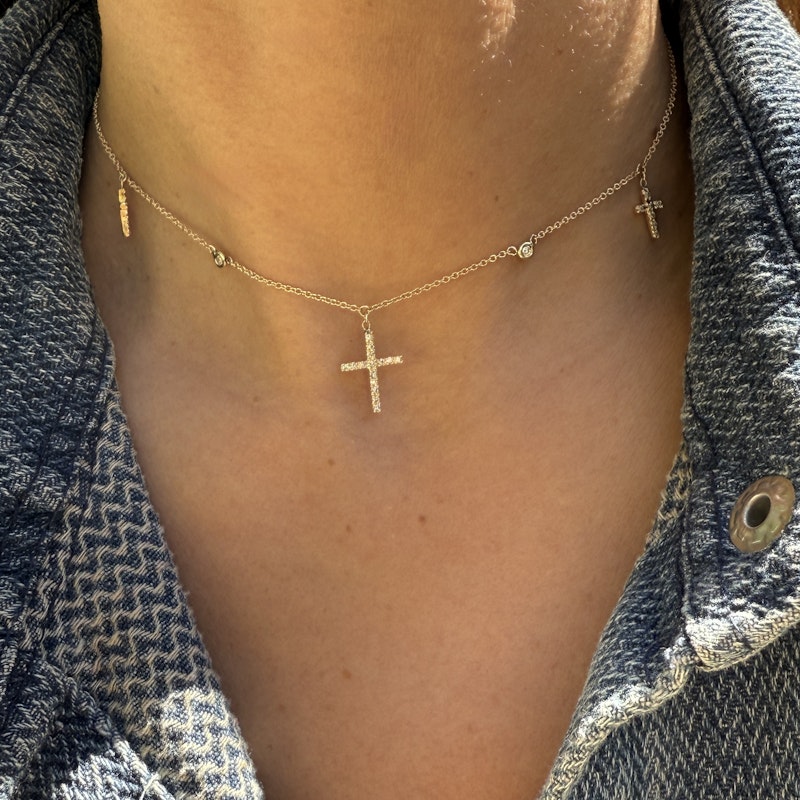 Jacquie Aiche 14k Yellow Gold and Diamond Triple Cross Necklace
