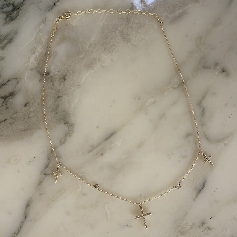 Jacquie Aiche 14k Yellow Gold and Diamond Triple Cross Necklace