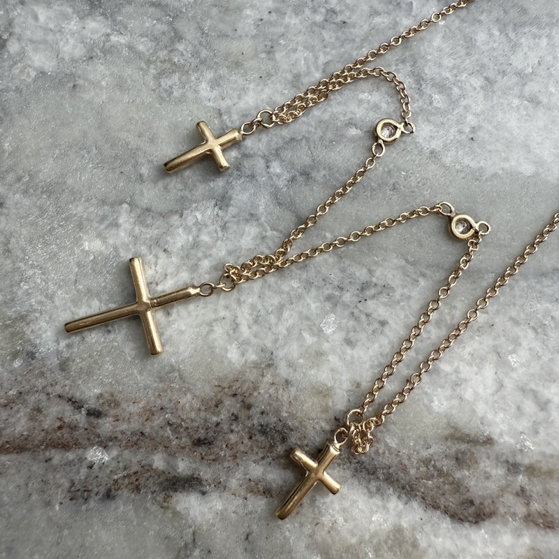 Jacquie Aiche 14k Yellow Gold and Diamond Triple Cross Necklace