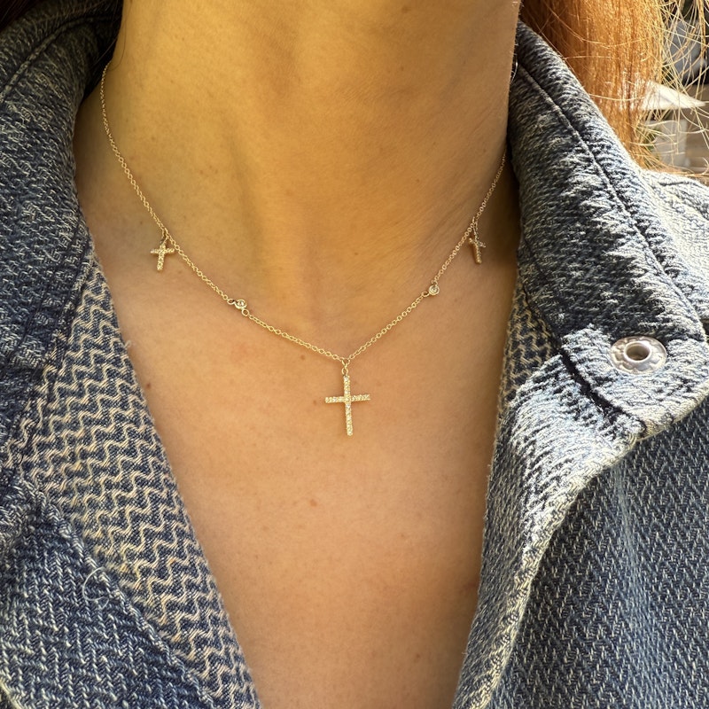 Jacquie Aiche 14k Yellow Gold and Diamond Triple Cross Necklace