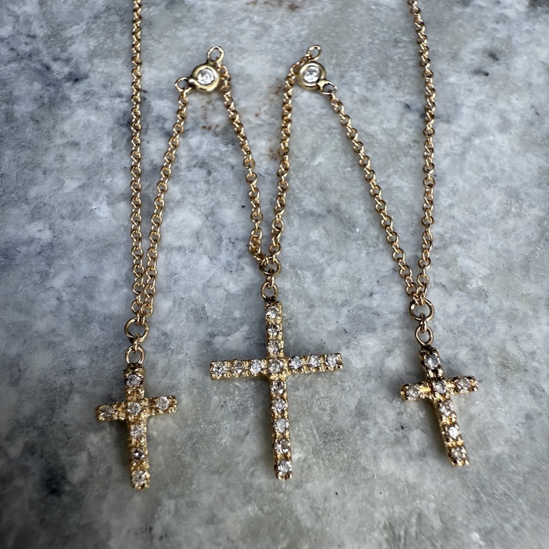 Jacquie Aiche 14k Yellow Gold and Diamond Triple Cross Necklace