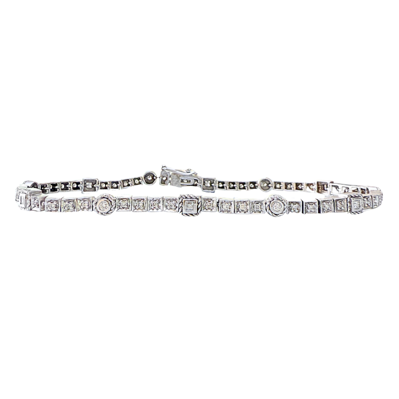 18k White Gold Art Deco Style Diamond Tennis Bracelet