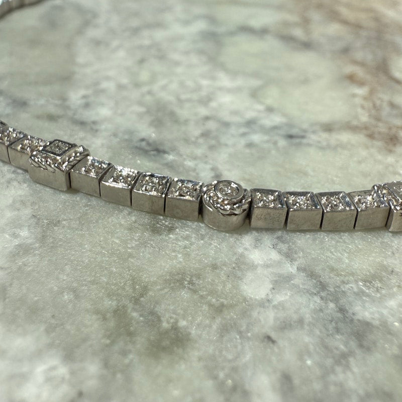 18k White Gold Art Deco Style Diamond Tennis Bracelet