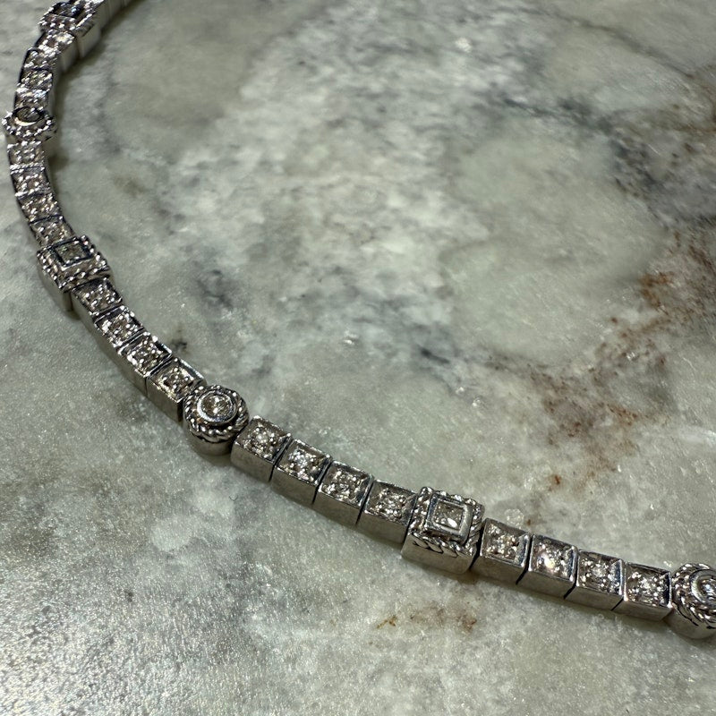 18k White Gold Art Deco Style Diamond Tennis Bracelet