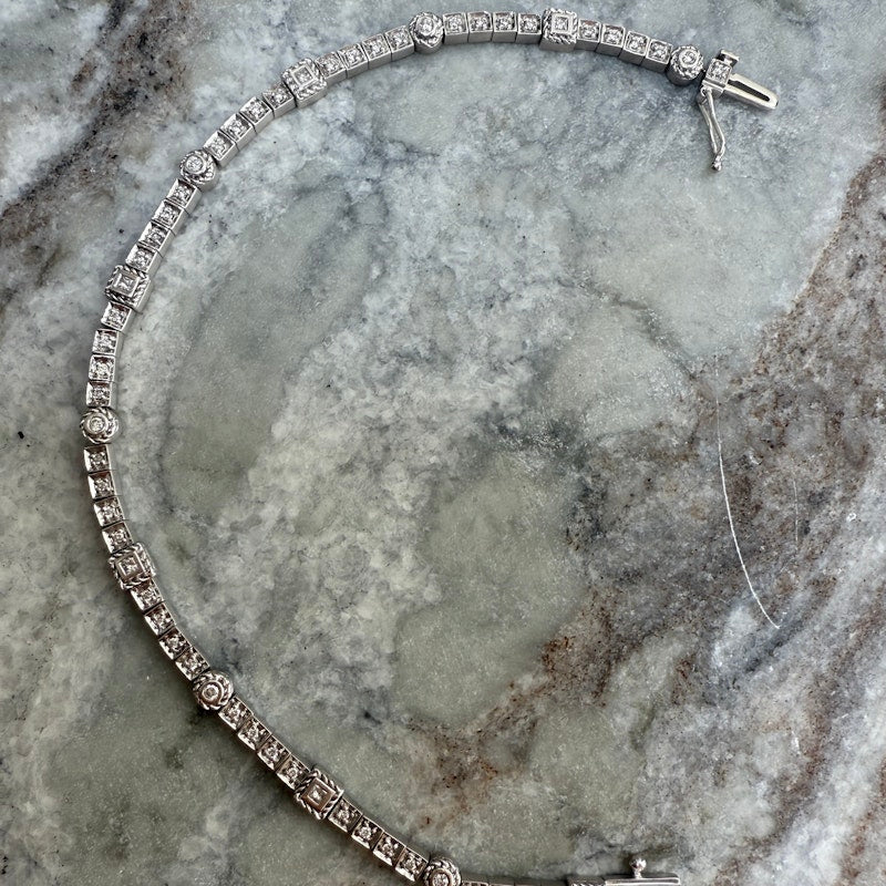 18k White Gold Art Deco Style Diamond Tennis Bracelet