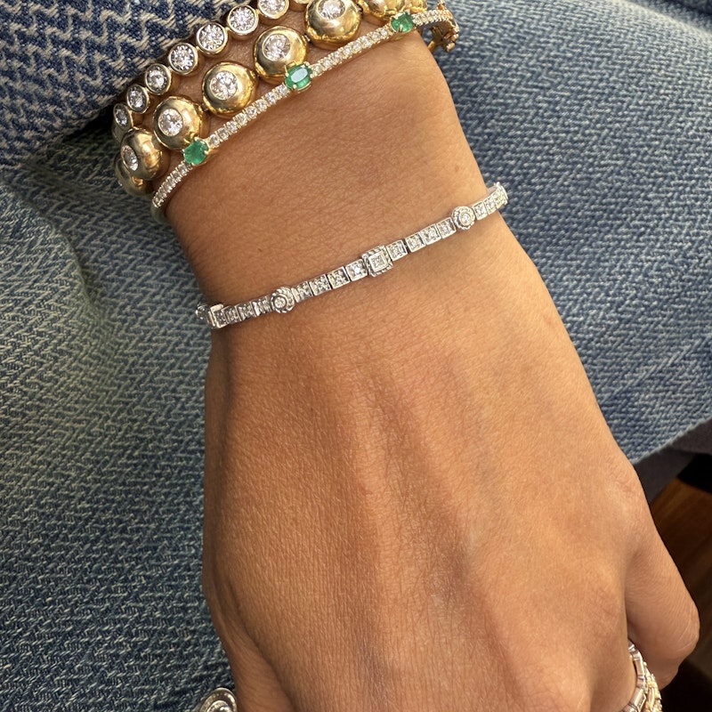 18k White Gold Art Deco Style Diamond Tennis Bracelet