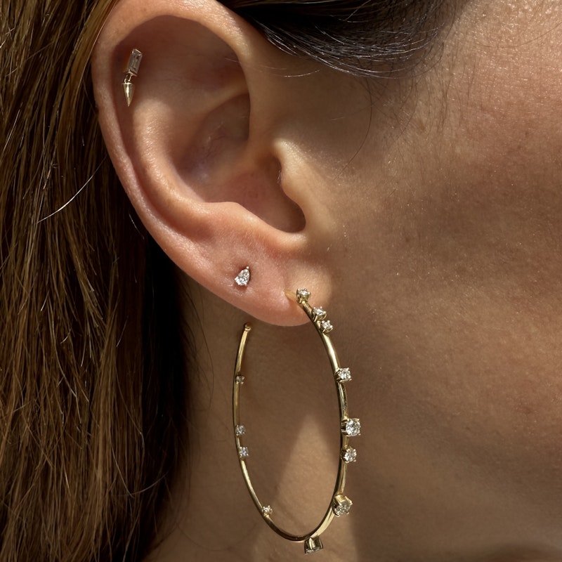 18k Yellow Gold Celestial Diamond Hoop Earrings