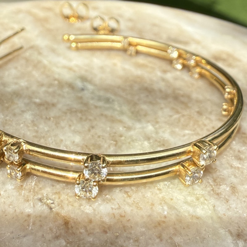 18k Yellow Gold Celestial Diamond Hoop Earrings