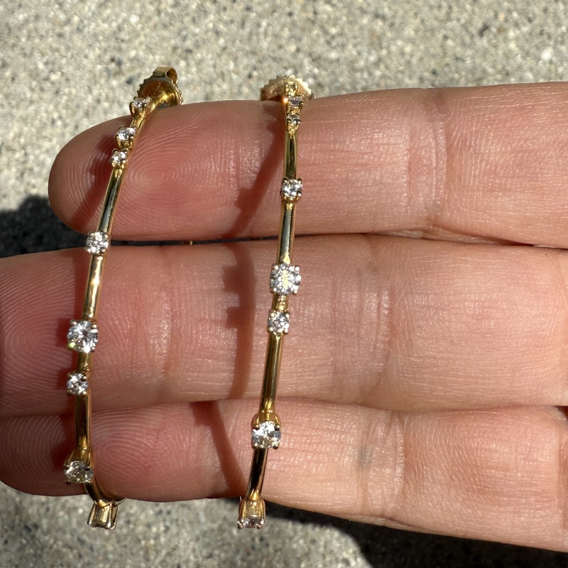 18k Yellow Gold Celestial Diamond Hoop Earrings
