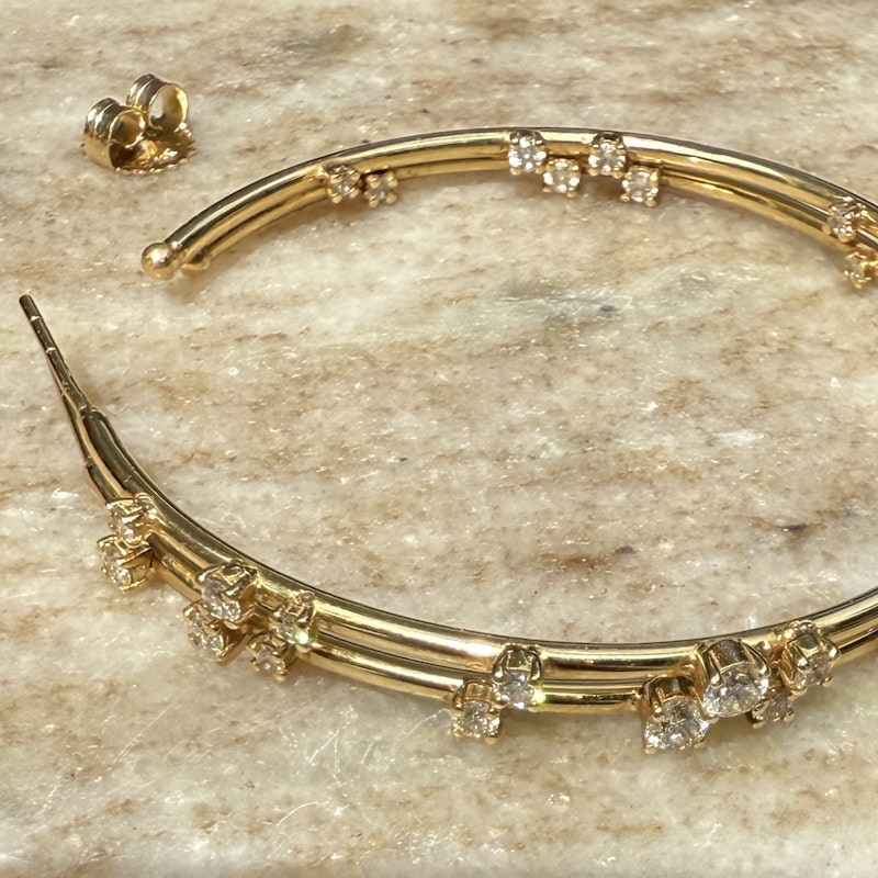 18k Yellow Gold Celestial Diamond Hoop Earrings