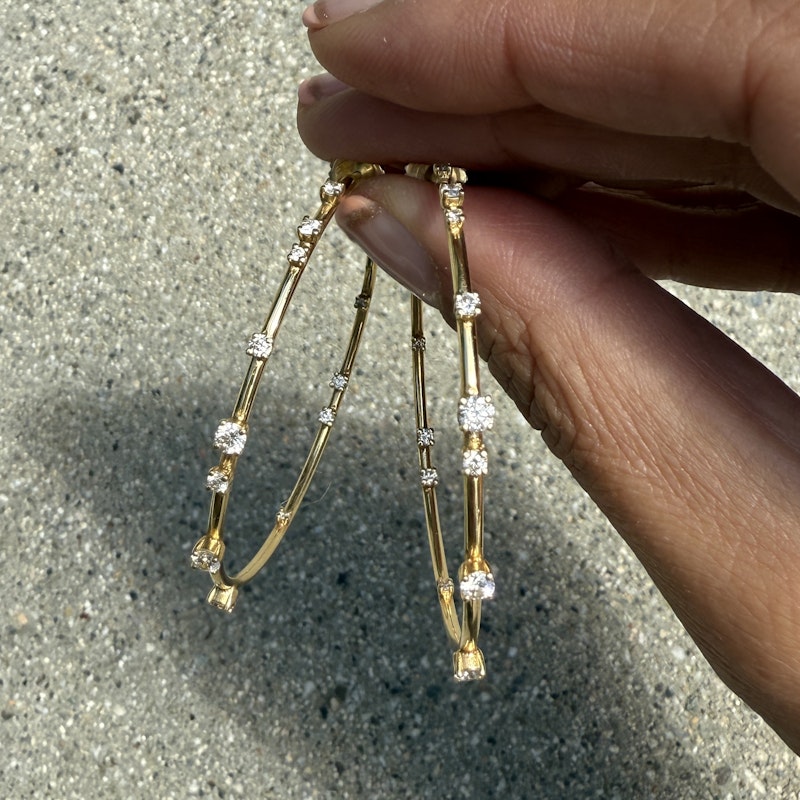 18k Yellow Gold Celestial Diamond Hoop Earrings