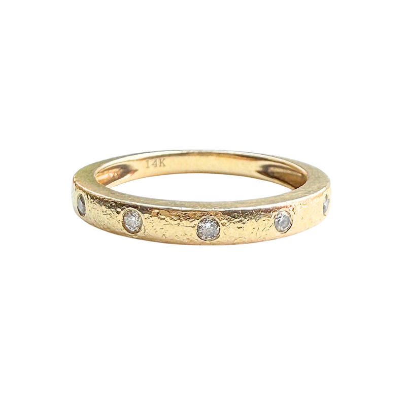 14k Yellow Gold 5 Diamond Textured Band