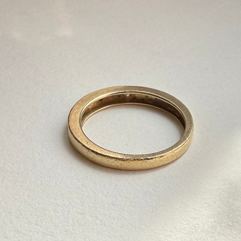 14k Yellow Gold 5 Diamond Textured Band
