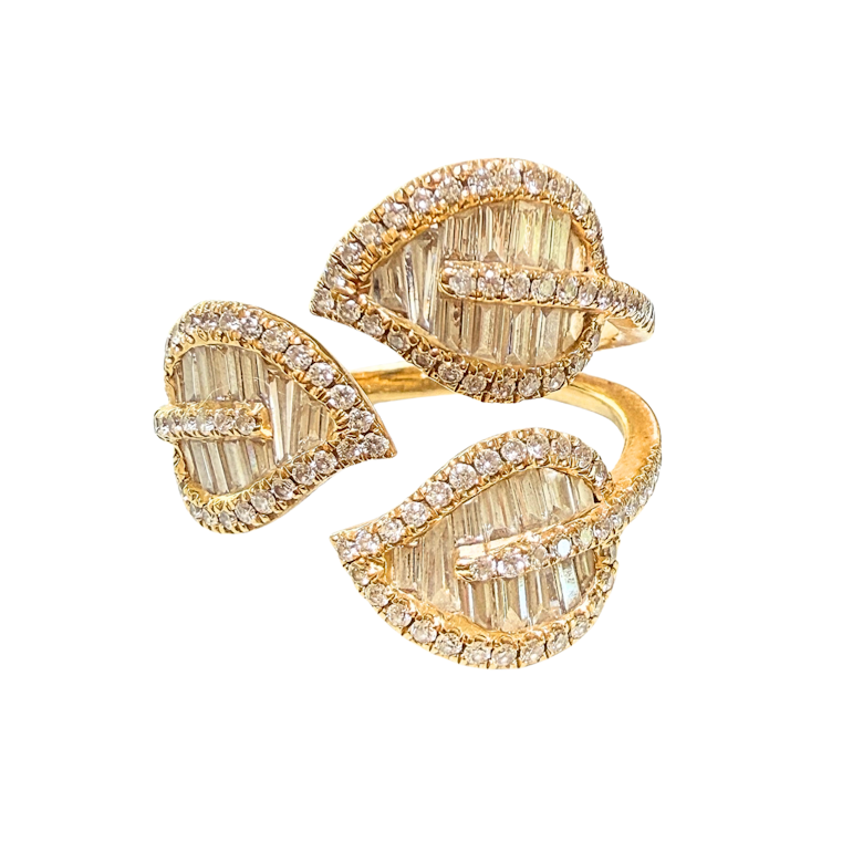 18k Yellow Gold Diamond Tri-Leaf Ring