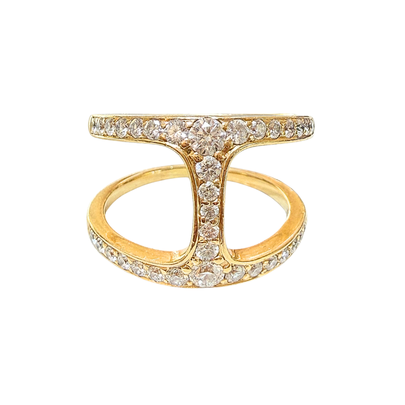 18k Yellow Gold Double Diamond Row Open Ring