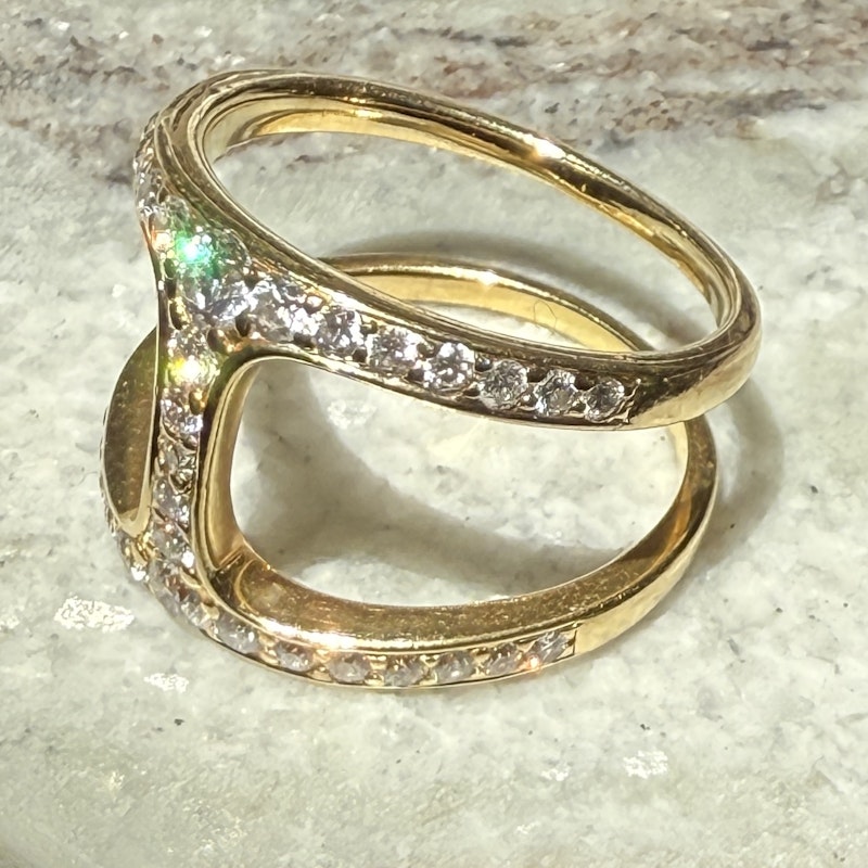 18k Yellow Gold Double Diamond Row Open Ring