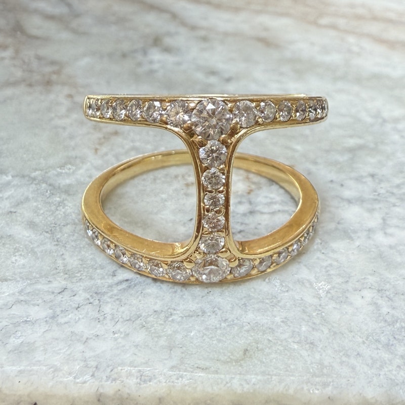18k Yellow Gold Double Diamond Row Open Ring
