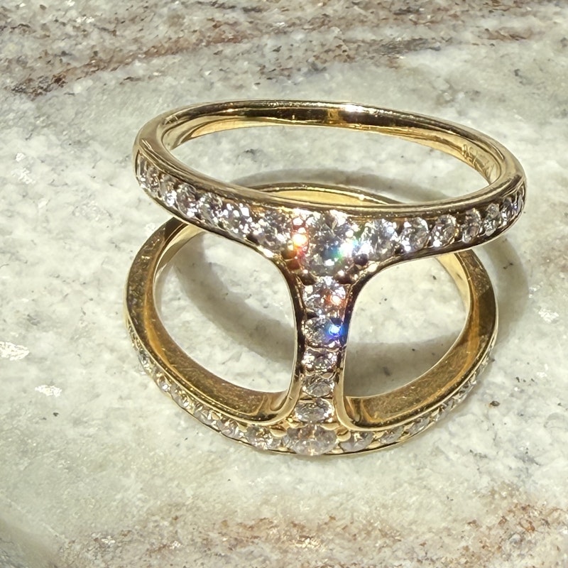 18k Yellow Gold Double Diamond Row Open Ring