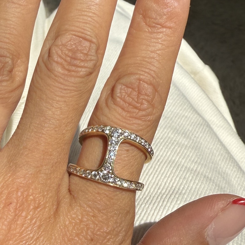 18k Yellow Gold Double Diamond Row Open Ring
