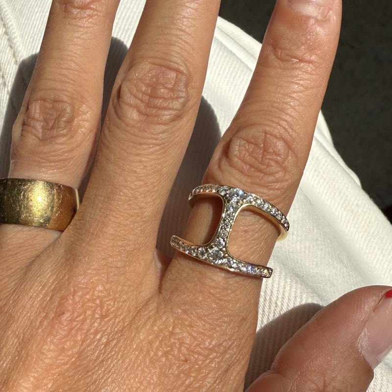 18k Yellow Gold Double Diamond Row Open Ring
