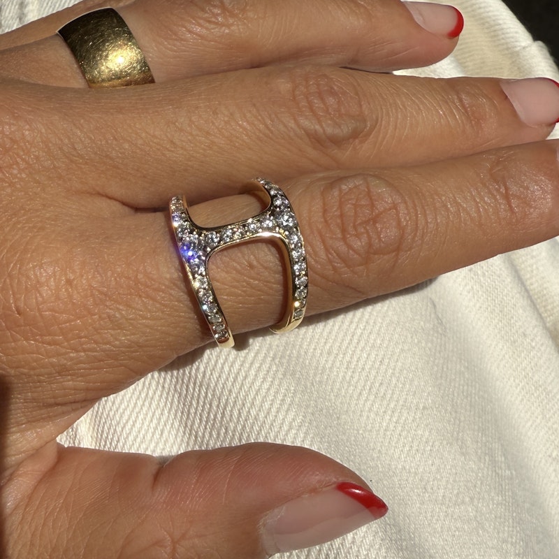 18k Yellow Gold Double Diamond Row Open Ring