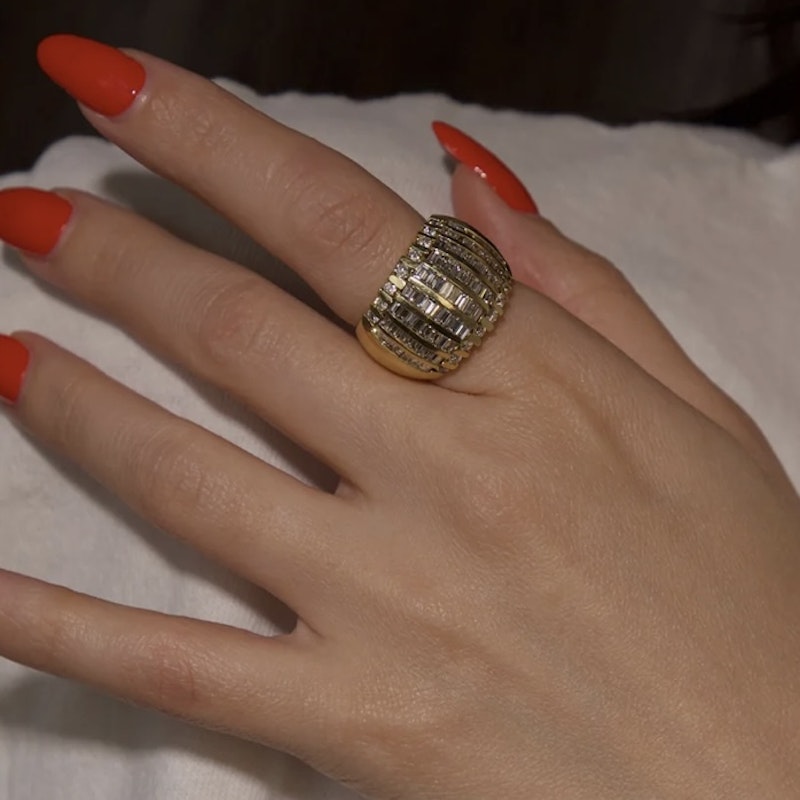 18k Yellow Gold Multi Row Baguette Diamond Dome Ring