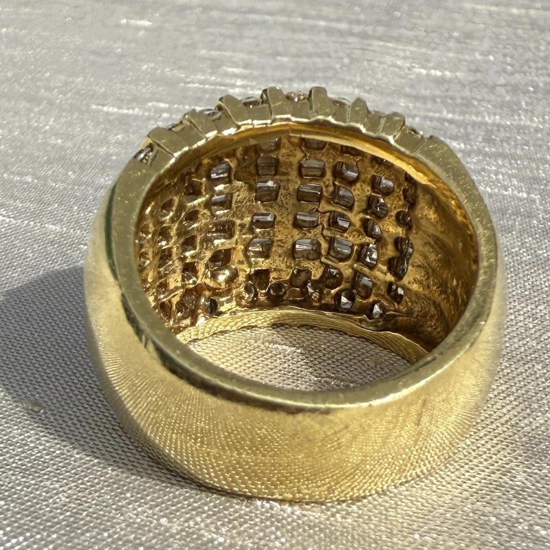18k Yellow Gold Multi Row Baguette Diamond Dome Ring
