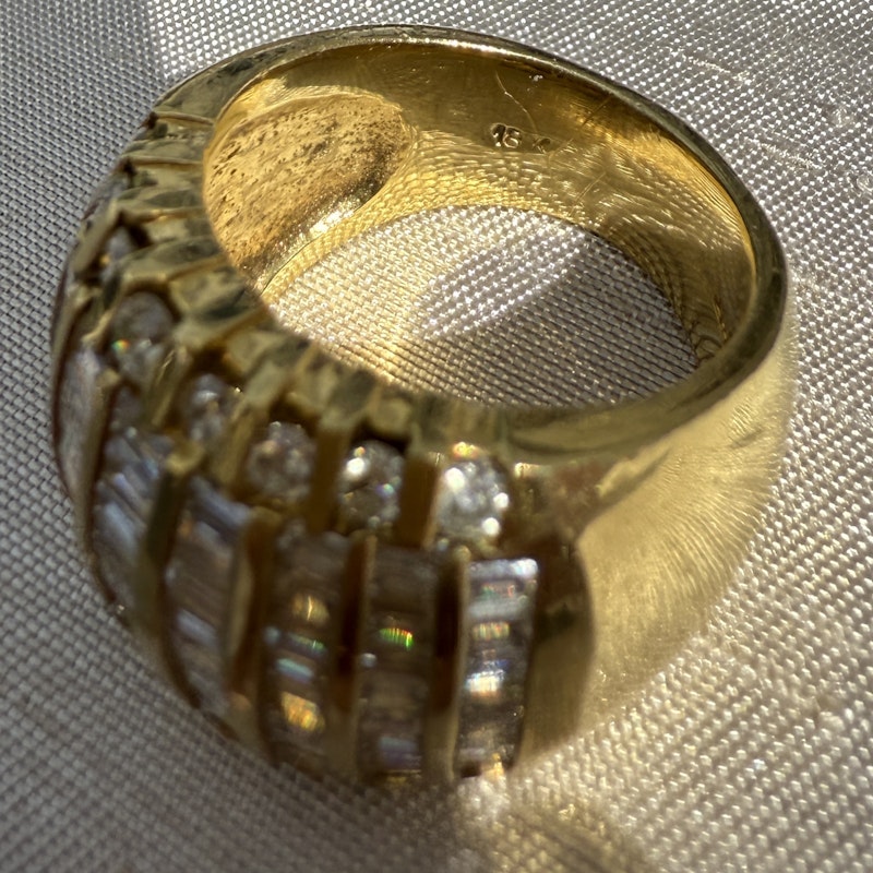 18k Yellow Gold Multi Row Baguette Diamond Dome Ring