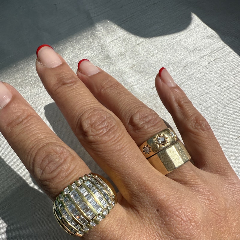 18k Yellow Gold Multi Row Baguette Diamond Dome Ring