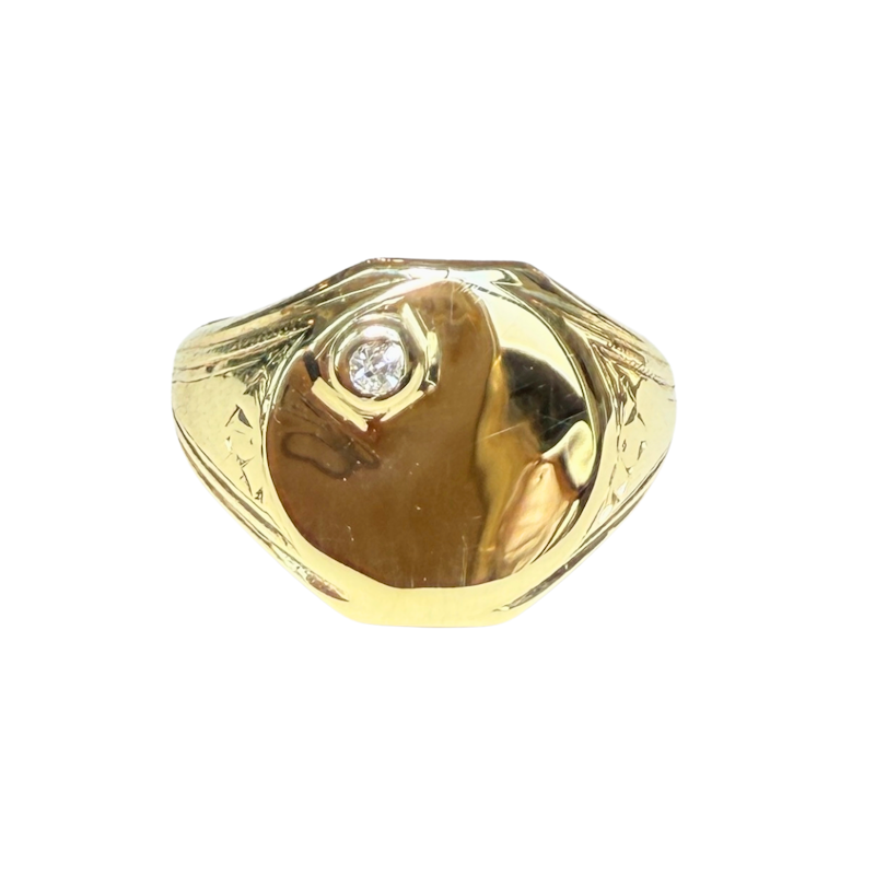 Vintage 14k Yellow Gold Diamond Pinky Signet Ring