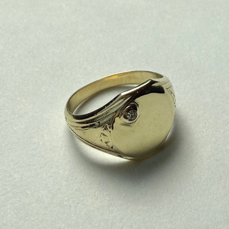 Vintage 14k Yellow Gold Diamond Pinky Signet Ring