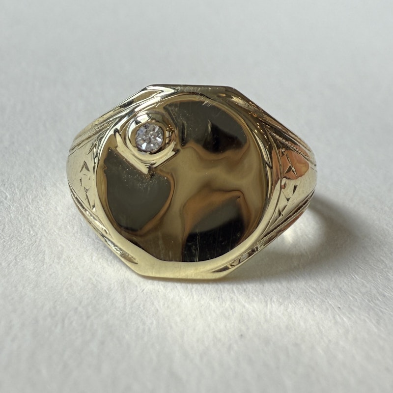 Vintage 14k Yellow Gold Diamond Pinky Signet Ring