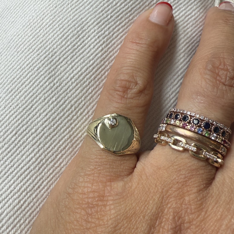 Vintage 14k Yellow Gold Diamond Pinky Signet Ring