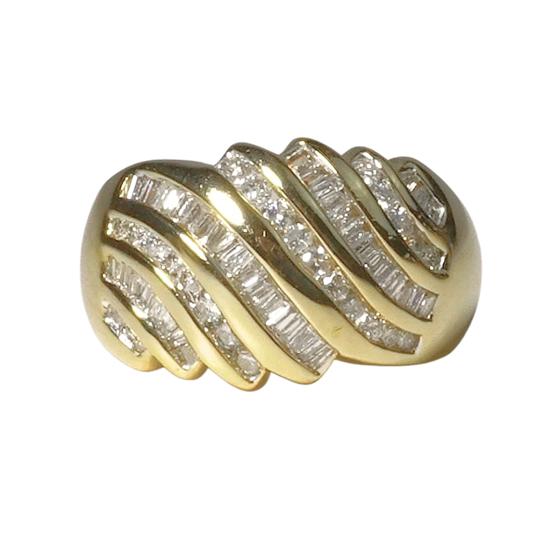Vintage 14k Yellow Gold Diamond Croissant Dome Ring