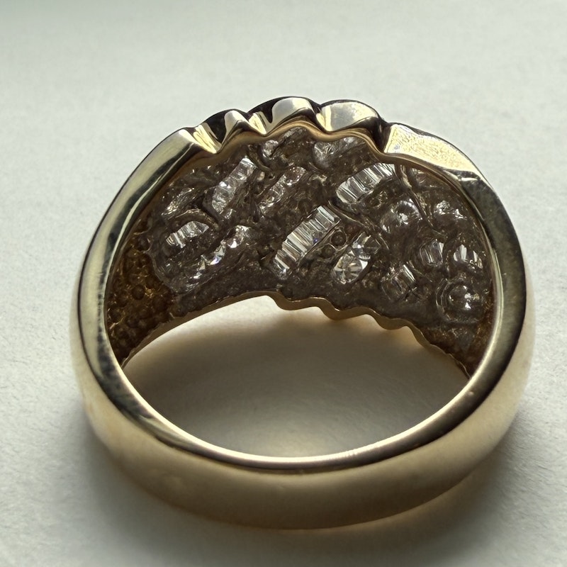 Vintage 14k Yellow Gold Diamond Croissant Dome Ring