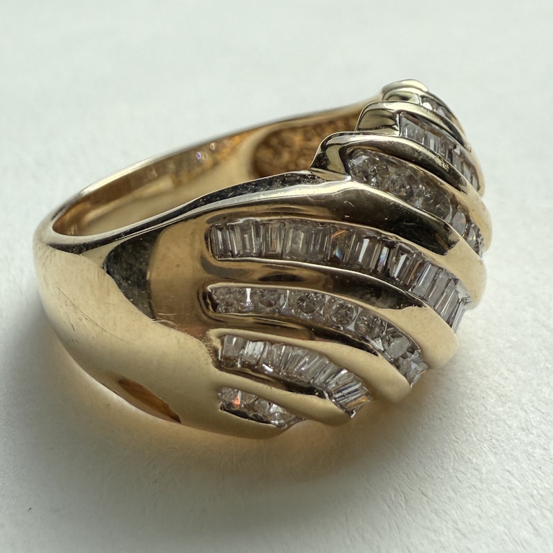 Vintage 14k Yellow Gold Diamond Croissant Dome Ring