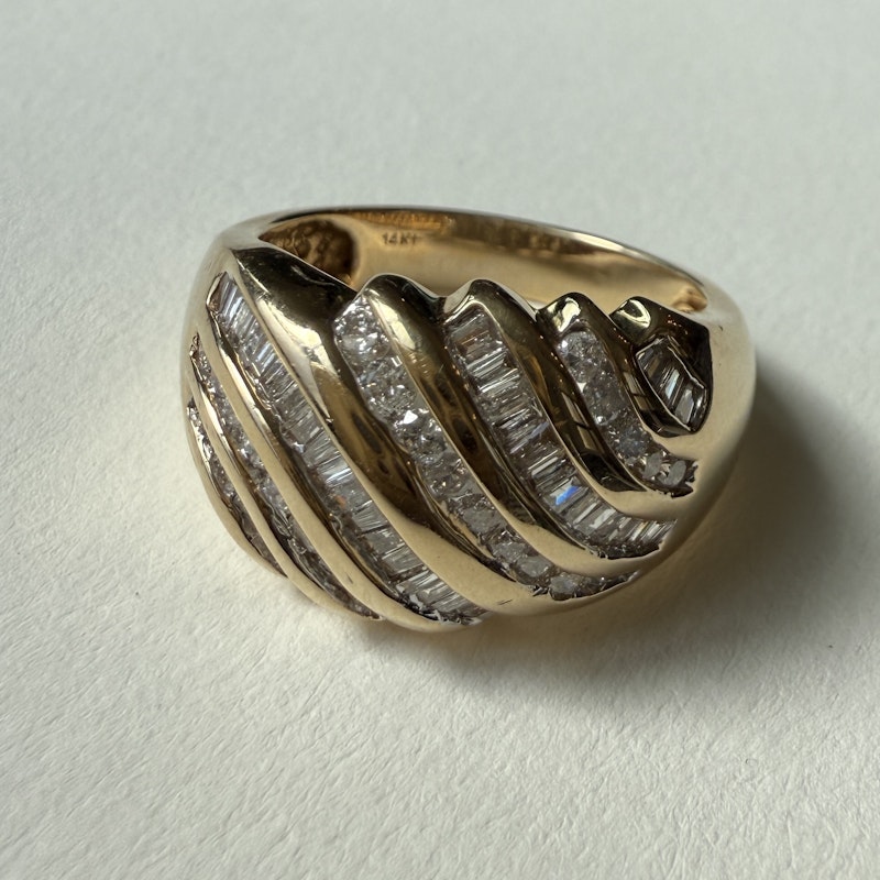 Vintage 14k Yellow Gold Diamond Croissant Dome Ring
