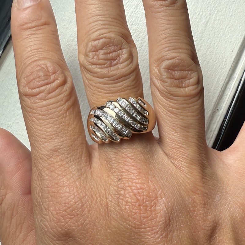 Vintage 14k Yellow Gold Diamond Croissant Dome Ring
