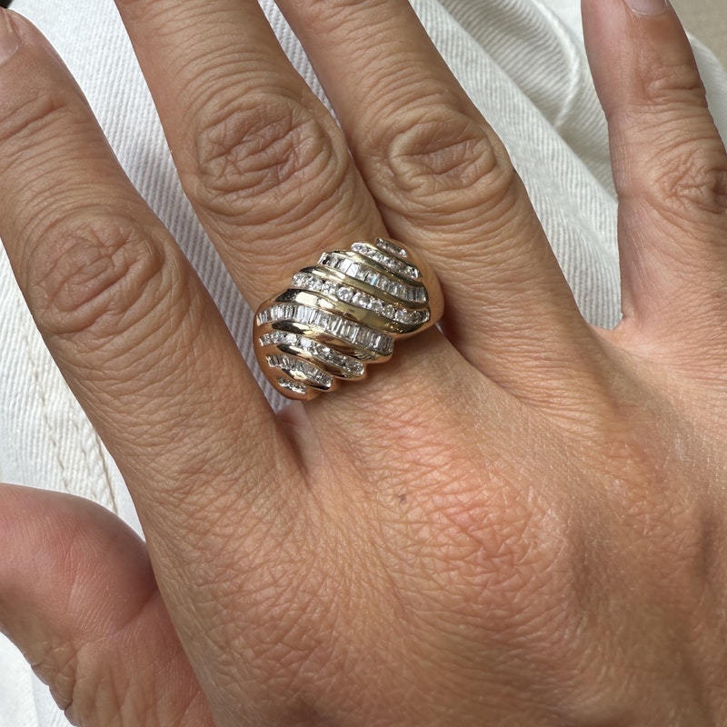 Vintage 14k Yellow Gold Diamond Croissant Dome Ring
