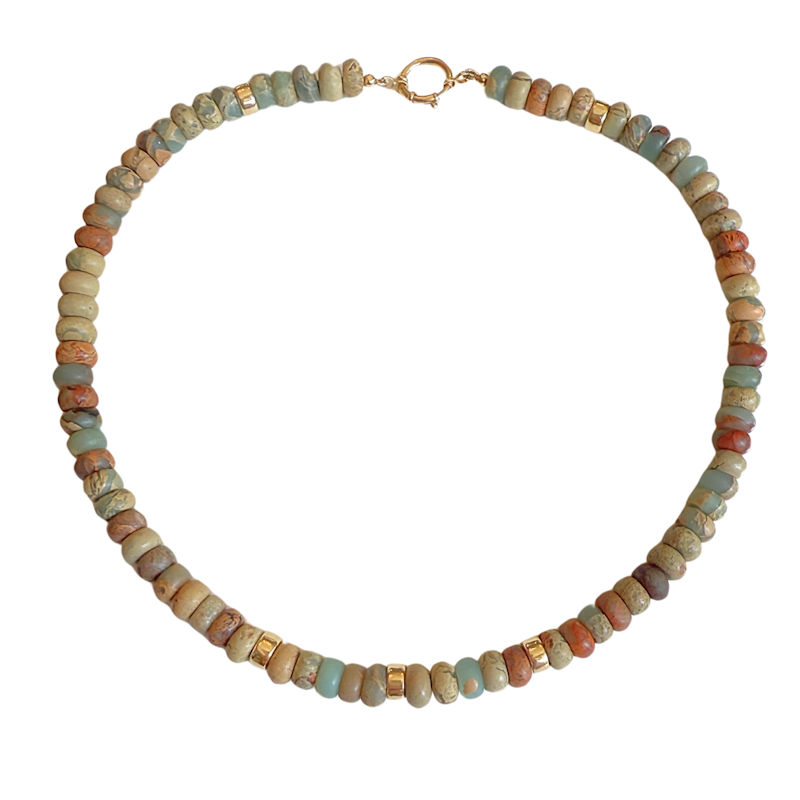Natural Blue Opal Bead Necklace with 14k Gold Accents