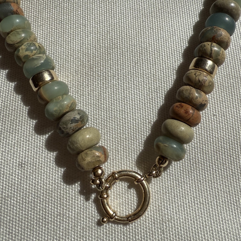 Natural Blue Opal Bead Necklace with 14k Gold Accents