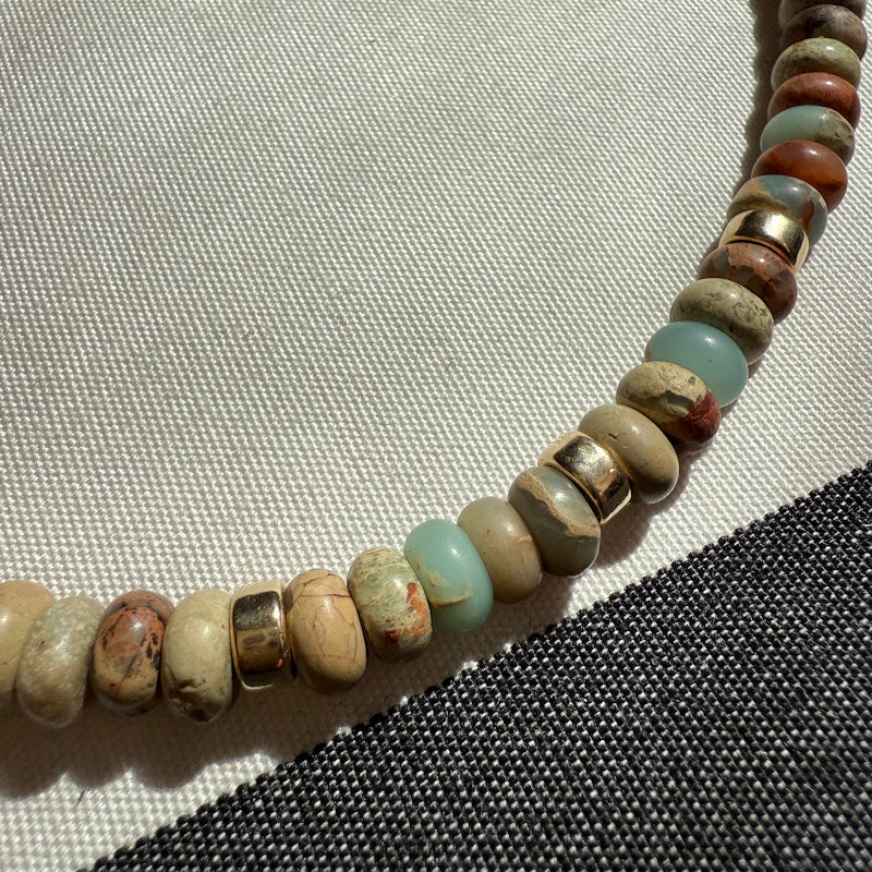 Natural Blue Opal Bead Necklace with 14k Gold Accents