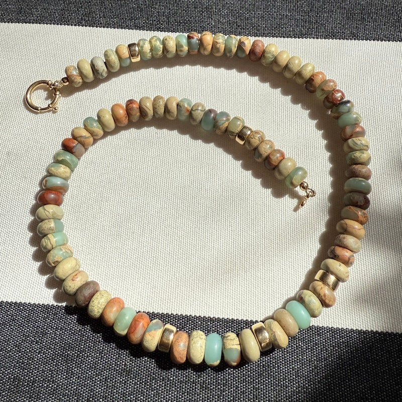 Natural Blue Opal Bead Necklace with 14k Gold Accents