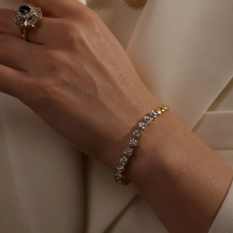 18k Yellow Gold Bezel Set Diamond Tennis Bracelet