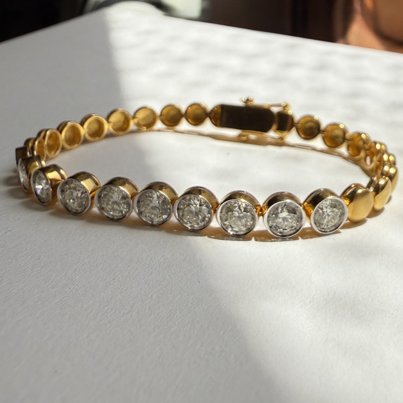 18k Yellow Gold Bezel Set Diamond Tennis Bracelet