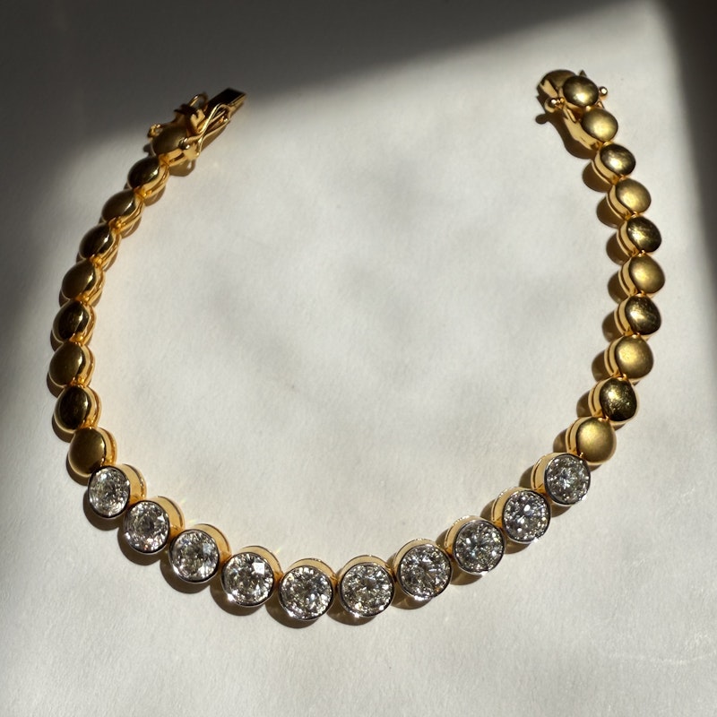 18k Yellow Gold Bezel Set Diamond Tennis Bracelet