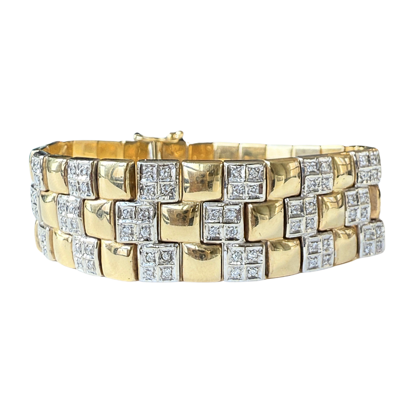 Vintage 14k Two-Tone Diamond Checkered Bracelet