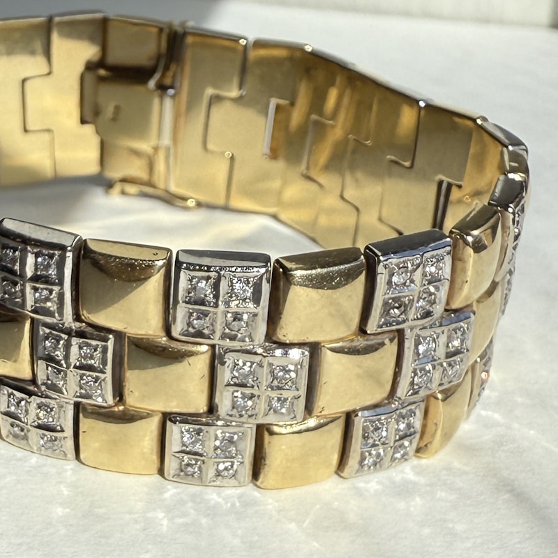 Vintage 14k Two-Tone Diamond Checkered Bracelet