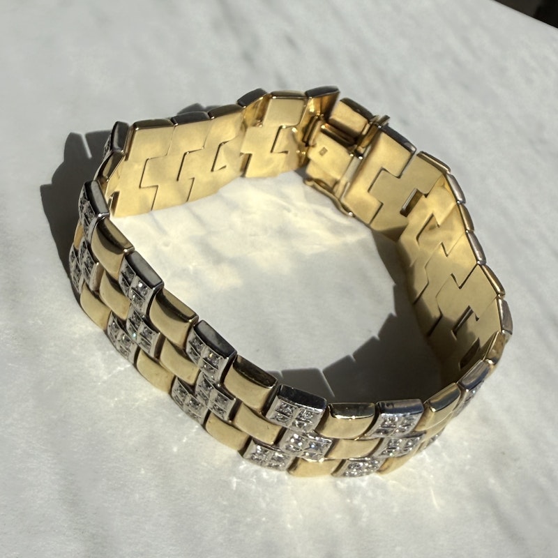 Vintage 14k Two-Tone Diamond Checkered Bracelet